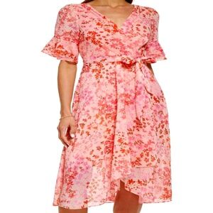 DKNY-Sunkist  V-Neck Ruffled-Sleeve High-Low Dress Size 10